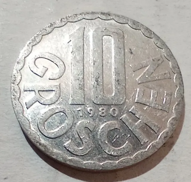 10 Groschen 1980 Austria Coin Republik Österreich Imperial Eagle