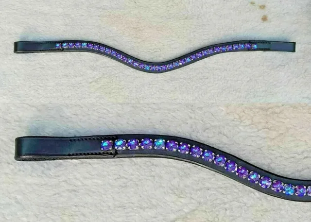 Blue & Purple Combination Crystal Leather Horse Bridle Browband Free Shipping.
