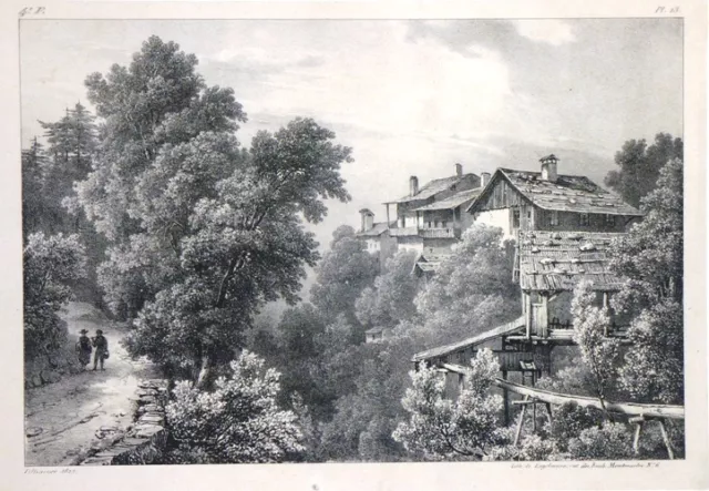 Lithographie de LOUIS VILLENEUVE, "Vue d'une partie du village de Saint Gervais"