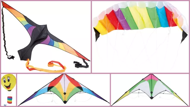 Kite Children Stunt Kite Rainbow Colourful Parafoil Smiley Kite Flying Summer