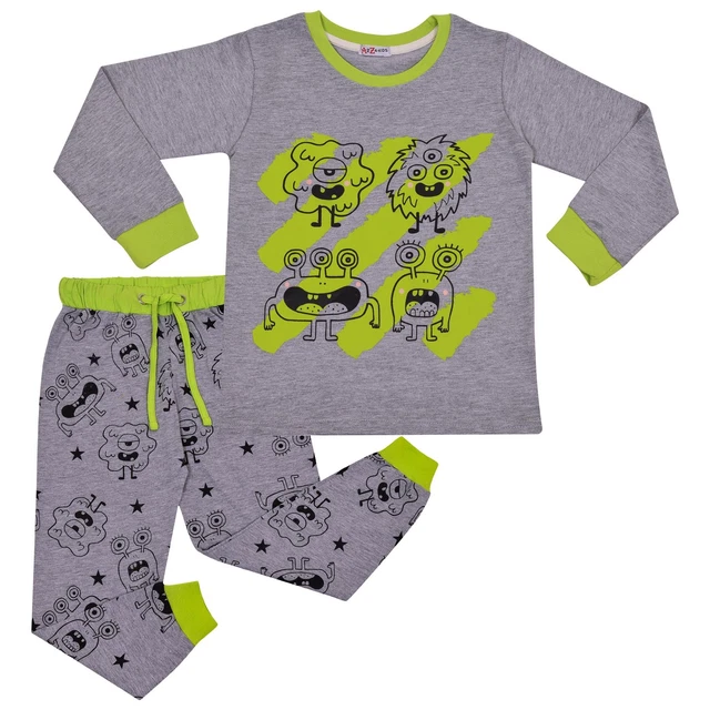 Bambine Ragazzo Monster Pigiama Bambini Grigio 2 Pezzi Cotone Set