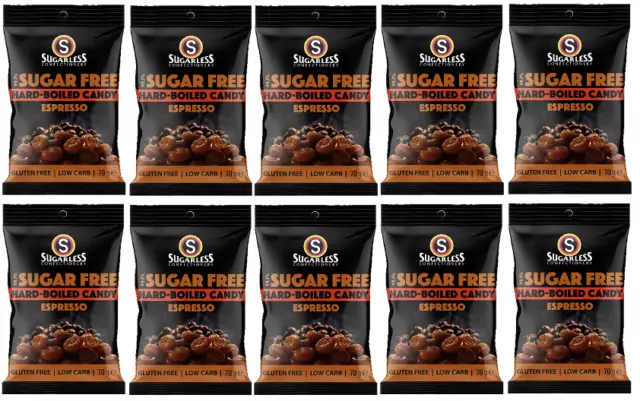 903826 10X 70G Sugarless Confectionery 99.5% Sugar Free Hard Boiled Espresso Bag