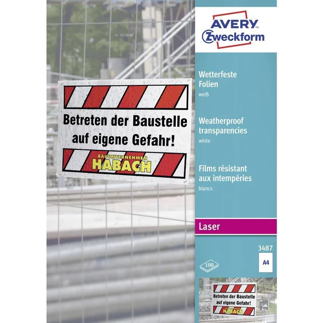 Avery-Zweckform 3487 Transparent imperméable A4 imprimante laser, imprimante