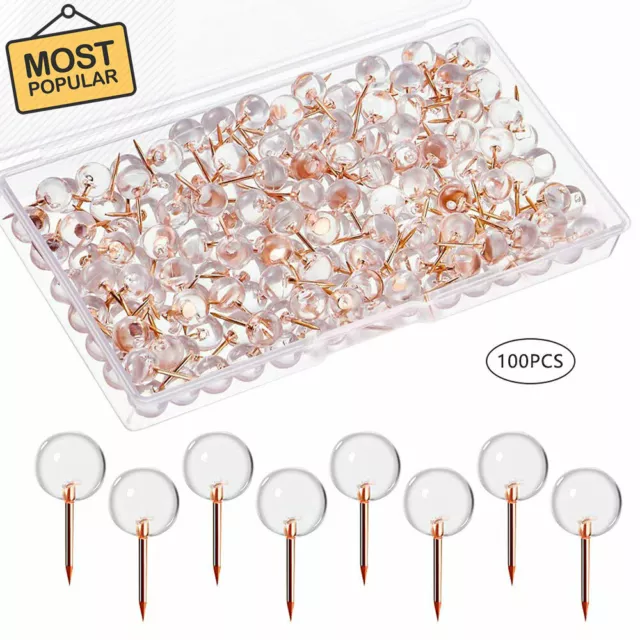 100 Clear Push Pins ,Cork Board,Drawing Pins,Map,Art Craft,Office Uk