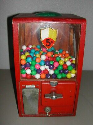 Vintage 5 Cent Victor Vending Baby Grand Wooden Gum Ball Machine with Key