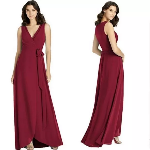 Jenny Packham Bridesmaids Chiffon Wrap Gown Burgundy 0 2