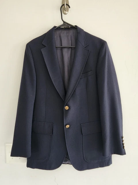 VINTAGE NAVY BLUE HUNTING HORN GOLD METAL BUTTON BLAZER JACKET sz 40R sport coat
