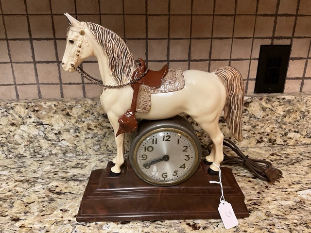 Vintage Hartland Alabaster Horse Over Clock With Brown Stained Mane And Tail #3