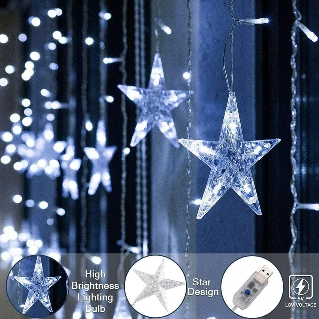 BLOOMWIN LED STAR Curtain Lighting Chain Remote Control Warm White USB