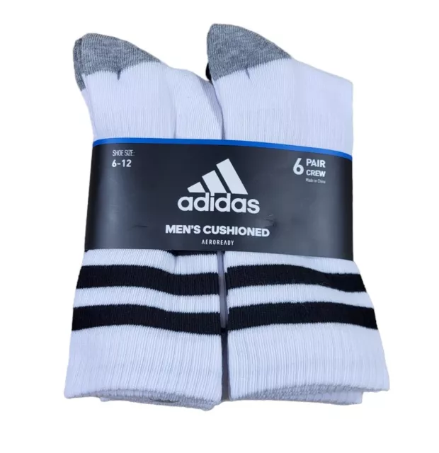 ADIDAS Mens Socks Crew Aeroready Full Cushioned 6 Pack White Shoe Size 6-12