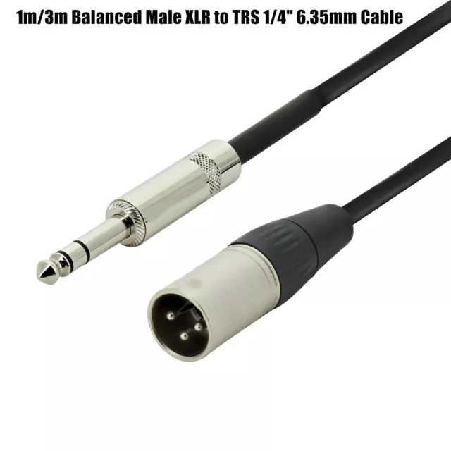 1m 3m 5m 10m Balanced Male XLR to TRS 1/4" 6.35mm Microphone Stereo Jack Cable