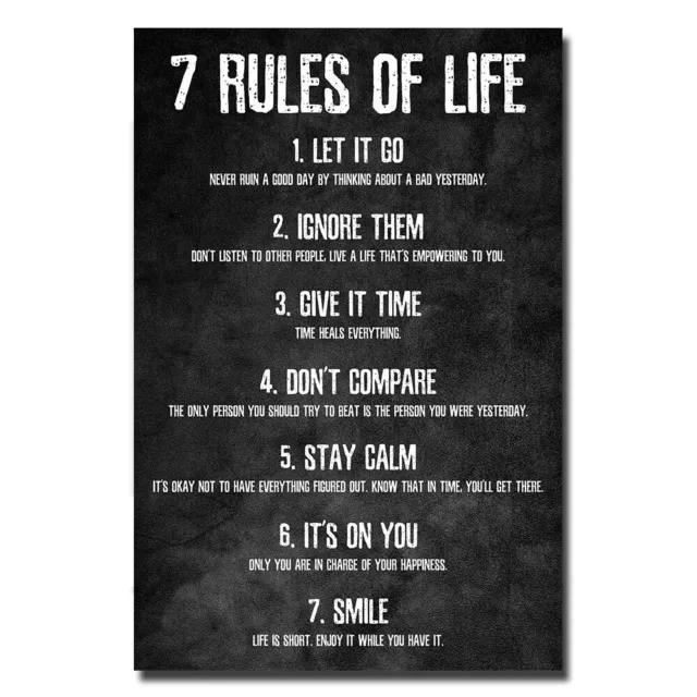 7 RULES OF LIFE Poster Motivational Retro Picture Wall Silk Canvas Print 24x36