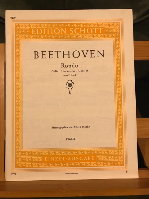 Beethoven Rondo pour piano en Sol M op. 51 n°2 partition éditions Schott n°0279
