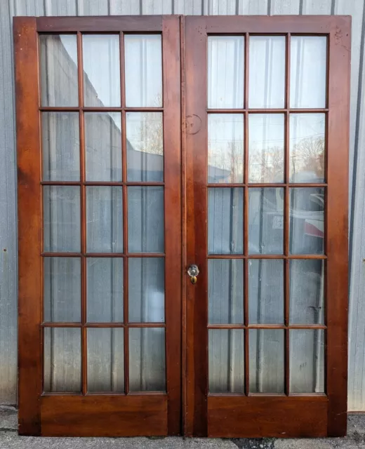 62"x85" Pair Antique Vintage Old French Double Wood Interior Doors Windows Glass