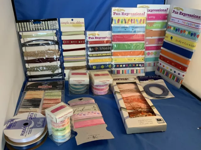 Lot of RIBBONS,  TRIMS, HEMP TWINE, FUN FIBER  for sewing, scrapbooking crafts