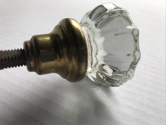 Antique Vintage 12 Point Clear Crystal Glass Brass Victorian Door Knob 3