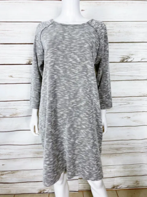 Merona Womens Shift Dress Size XL Gray Merled Textured 3/4 Sleeve Knee Pullover