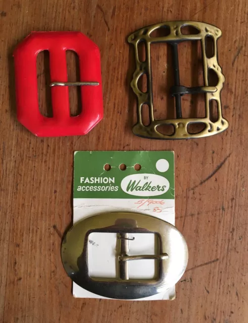 3 Vintage BUCKLES Metal & Plastic Retro Sewing Craft Bulk