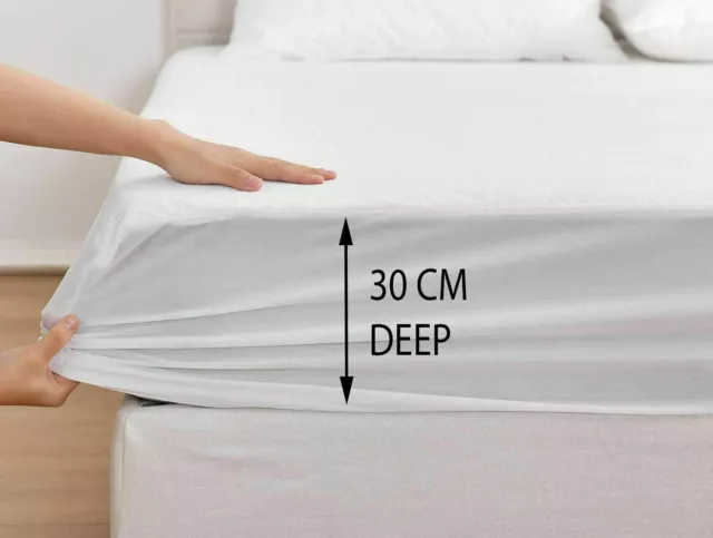 30cm Waterproof Terry Towel Mattress Protector Fitted Sheet Bed Cover All Sizes