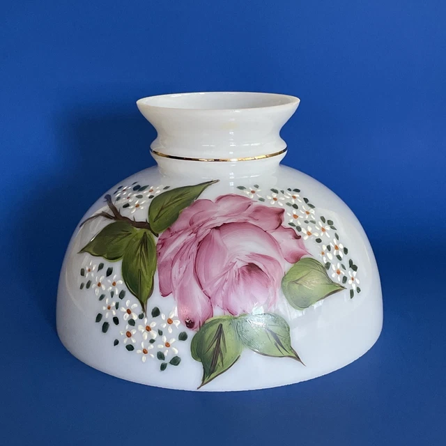 Vintage GWTW 10" Fitter Pink Rose Hurricane Oil / Electric Glass Dome Lamp Shade