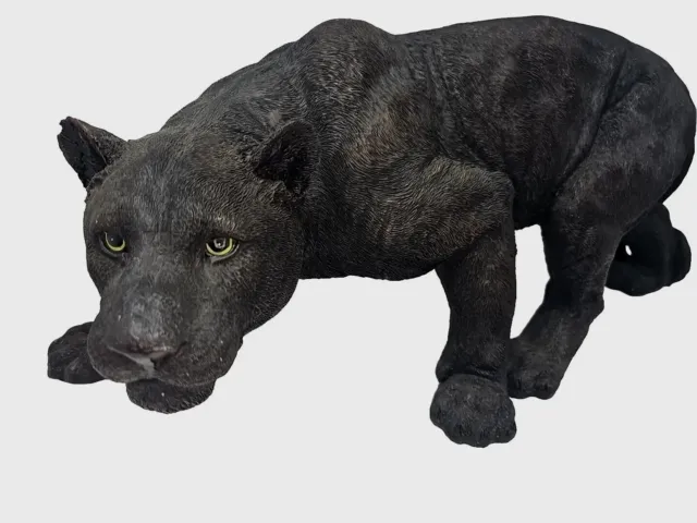 Large Crouching Black Panther Jaguar Garden Yard Sculpture Resin Statue 25"x10"