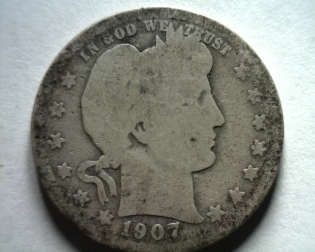1907-D Barber Quarter Dollar About Good / Good Ag/G Nice Original Coin Bobs Coin