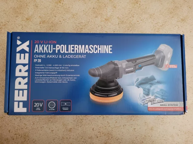 Ferrex Akku-Poliermaschine 20 V Li-Ion. Ohne Akku & Ladegerät.