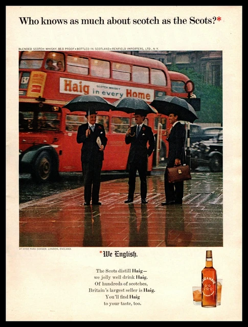 1965 Haig & Haig Scotch Double Decker Bus In Hyde Park London England Print Ad