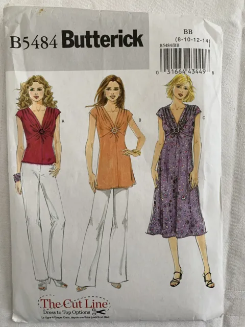 Misses Tunic or Dress Sz 8-14 Butterick B5484 Stretch Knit Sewing Pattern