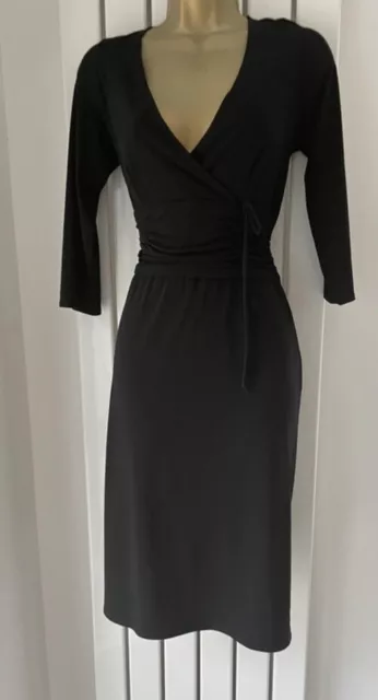 Laundry By Shelli Segal  Black Stretch 3/4 Sleeve Ruched Waist Dress Sz M/UK 10