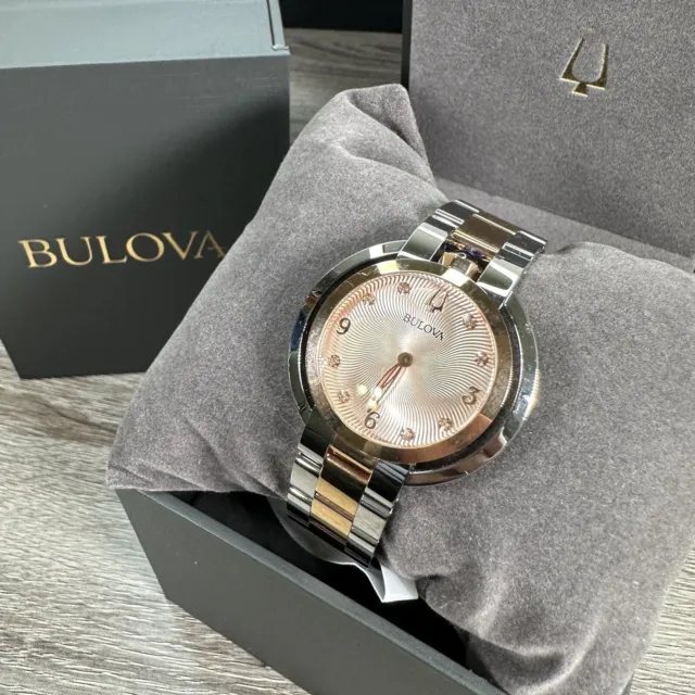 NEW✅ Bulova Quartz Womens Rubaiyat Sapphire Two-Tone Rose Gold Watch 98P174 $650