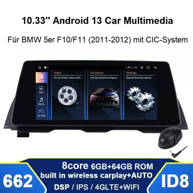 Navi satellitare autoradio 10,33 pollici Android 13 GPS per BMW Serie 5 F10/F11 CIC CarPlay