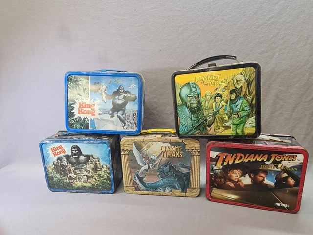 Lot 5 Vintage Movie Lunch boxes Planet Apes King Kong Clash Titans Temple Doom++ Lot 5 Vintage Movie Lunch boxes Planet Apes King Kong Clash Titans Temple Doom++