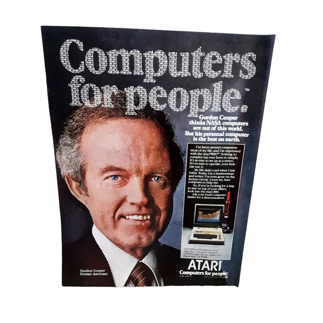 1981 Atari Computer With Nasa Gordon Cooper Original Magazine Ad Vintage