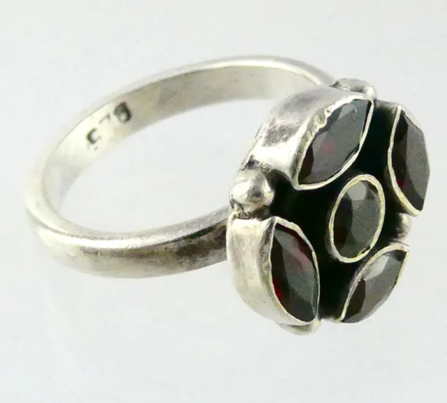 Sterling Silver Red Garnet Floral Ring 925 Size 5.75 Weighs 4.4 Grams Flower