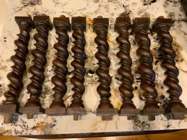 English Victorian Carved Oak Barley Twist Columns Circa 1880 Project Pieces 11”