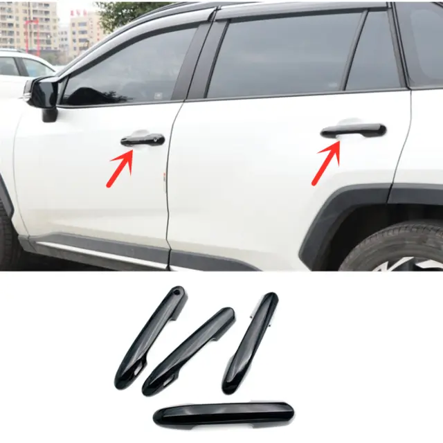 Bright black Front Car Door Handles Cover Trim 4pcs For Toyota RAV4 2019-2023