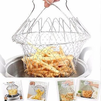 Foldable Chef Basket - Steaming Rinsing Frying Tool for Kitchen Cooking