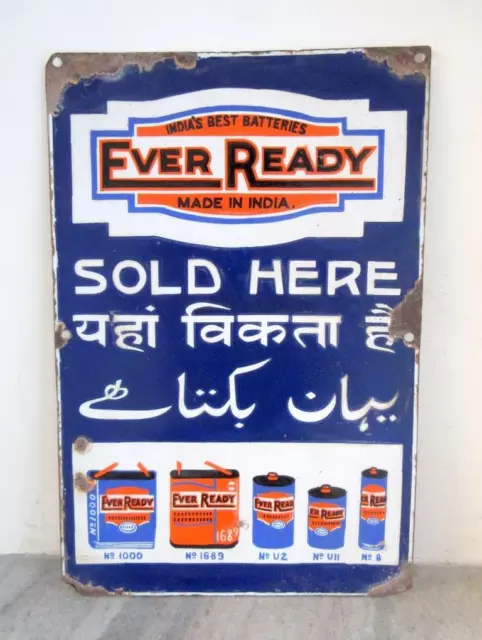 Antiguo Raro Eveready Pilas Se Vende Aquí Anuncio Porcelana Esmalte Signo Tabla