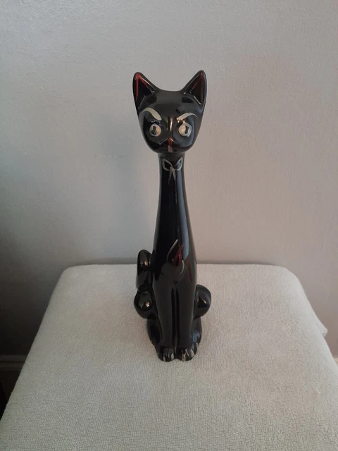 Retro/Kitsch Mid-Century Lustreware Long-Necked Black Cat Vase