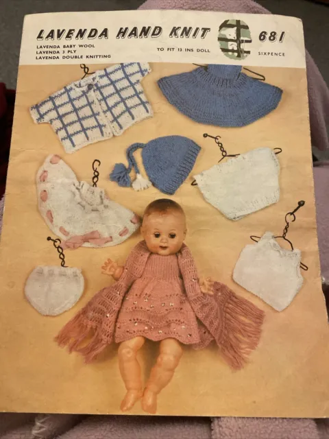 Doll Clothes 13” Lavenda No 681 Knitting Pattern Vintage Dk Wool