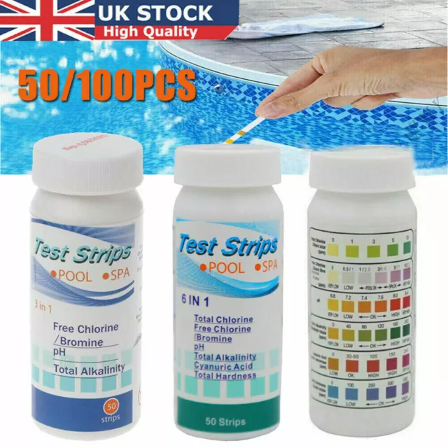 50/100PCS Chlorine Dip Test Strips Hot Tub SPA Swimming Pool PH Tester Paper UK