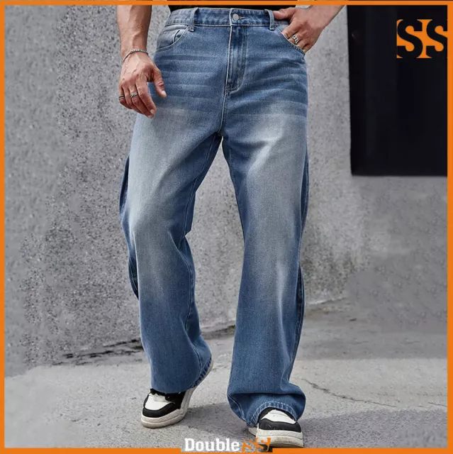 JEANS DA UOMO Pantaloni Larghi Baggy Denim Cotone Vintage Bootcut Hip Hop Chiaro EUR 16 90 PicClick IT