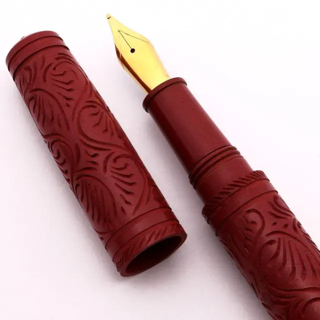 Lotus Saral Hand Carved Fountain Pen - Nikko Red Ebonite, JoWo #6 Nibs (New)
