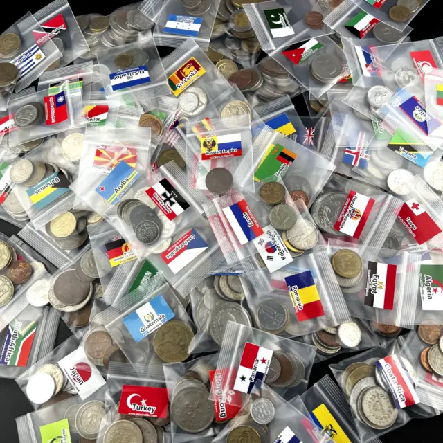 Coin Collection Lot: 636 Different World Coins with Flags for a Binder!
