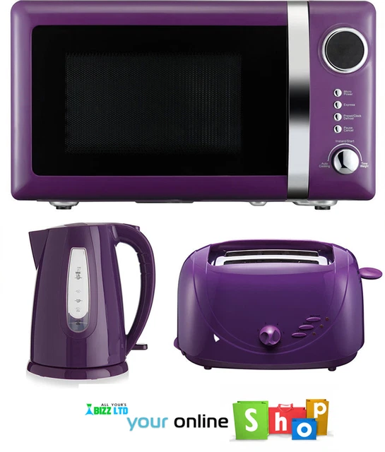 MICROWAVE KETTLE AND Toaster Set Slice Kitchen Purple New