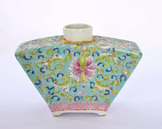 1930's Chinese Export Famille Rose Porcelain Tea Caddy Flower Marked