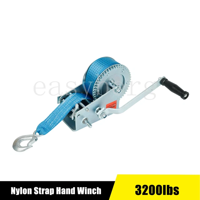 3200LBS HAND WINCH Hand Crank 2 Gear Polyester Strap ATV Trailer Boat