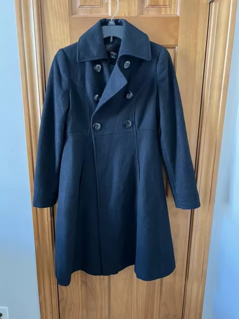 Via Spiga Womens Long Wool Tie Waist Winter Coat Jacket Size 4 Black.  E