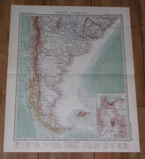 1925 Original Vintage Map Of Argentina Chile Uruguay Falklands Tierra Del Fuego